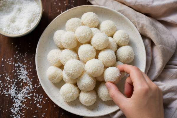 Bomboane de casă cu cocos: desert simplu fără coacere